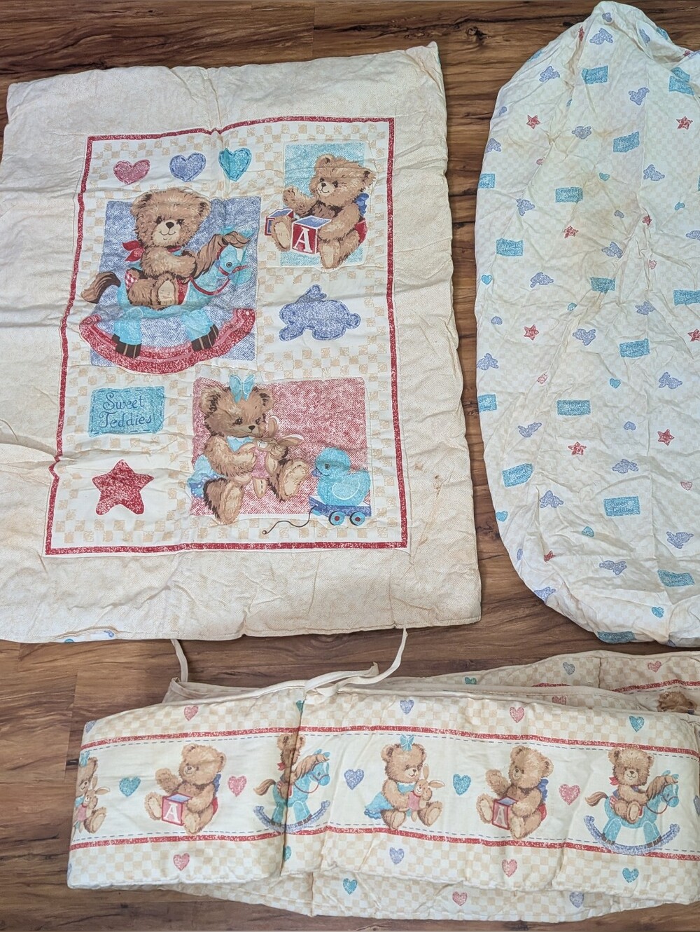 Vintage Little Bedding Red Calliope Horse Teddy Bear Baby Blanket Quilt Crib Set